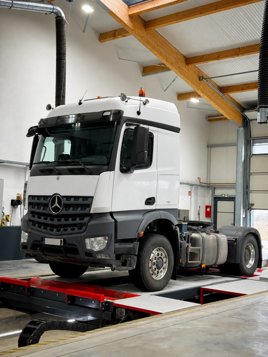 Mercedes Arocs auf dem Leistungsprüfstand bei Schaknat
