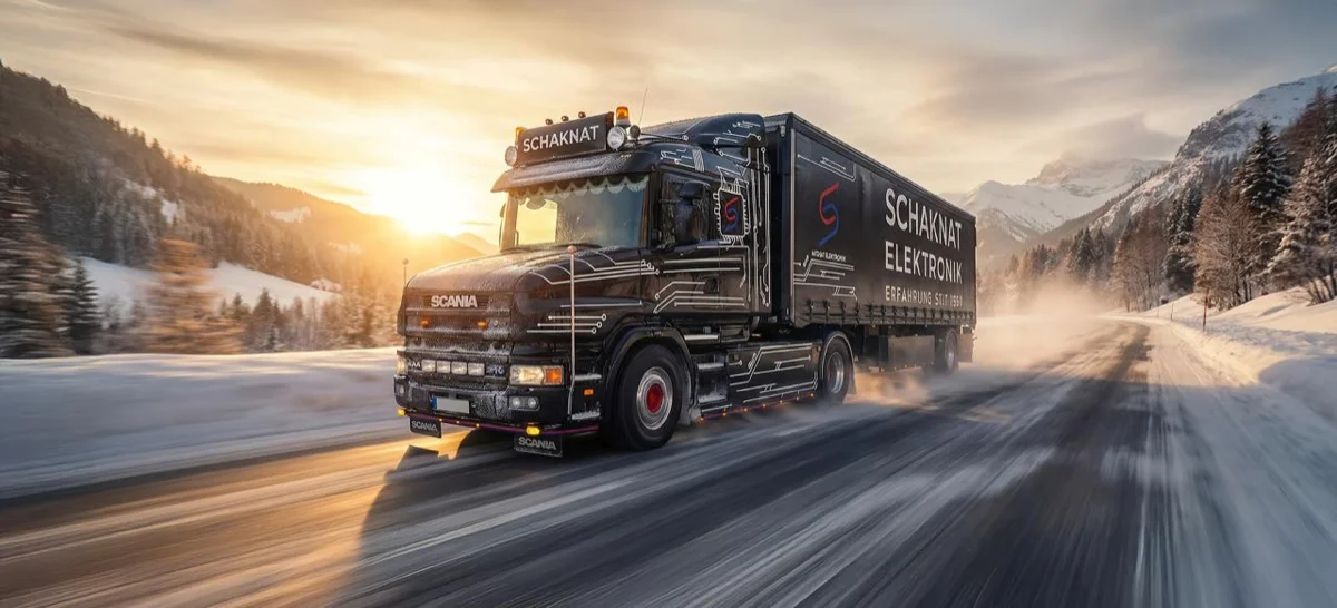 Schaknat Winterfahrt, LKW im Schnee