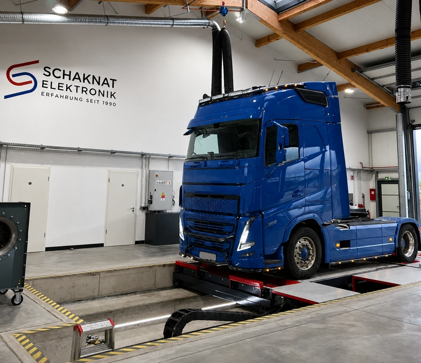 Volvo FH 3. Generation blau auf dem Prüfstand bei Schaknat Elektronik